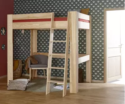 Lit mezzanine échelle 2 places Paros bois naturel en bois massif