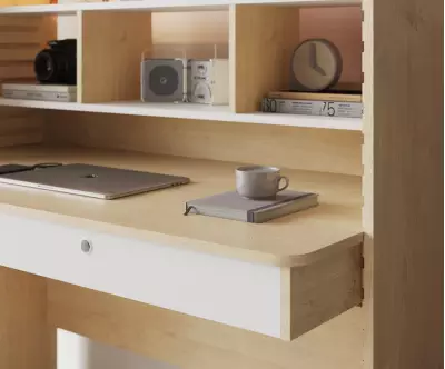 Bureau à Hauteur Réglable Duncan Bois et Blanc. Assis ou Debout