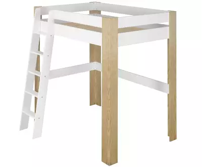 Lit mezzanine 2 places avec échelle et sommier parquet Paros bois et blanc