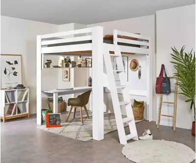 Lit mezzanine Palomar avec bureau inclus couleur blanc