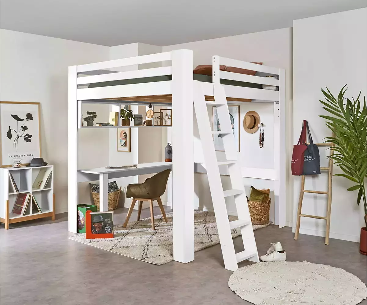 Lit mezzanine Palomar avec bureau inclus couleur blanc Lit mezzanine Palomar avec bureau inclus couleur blanc