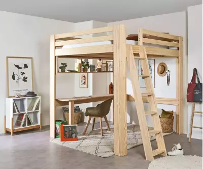 Lit mezzanine Palomar avec bureau inclus couleur bois