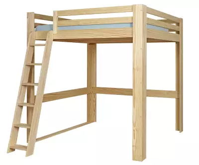 Lit mezzanine bois 200x200 avec échelle à gauche