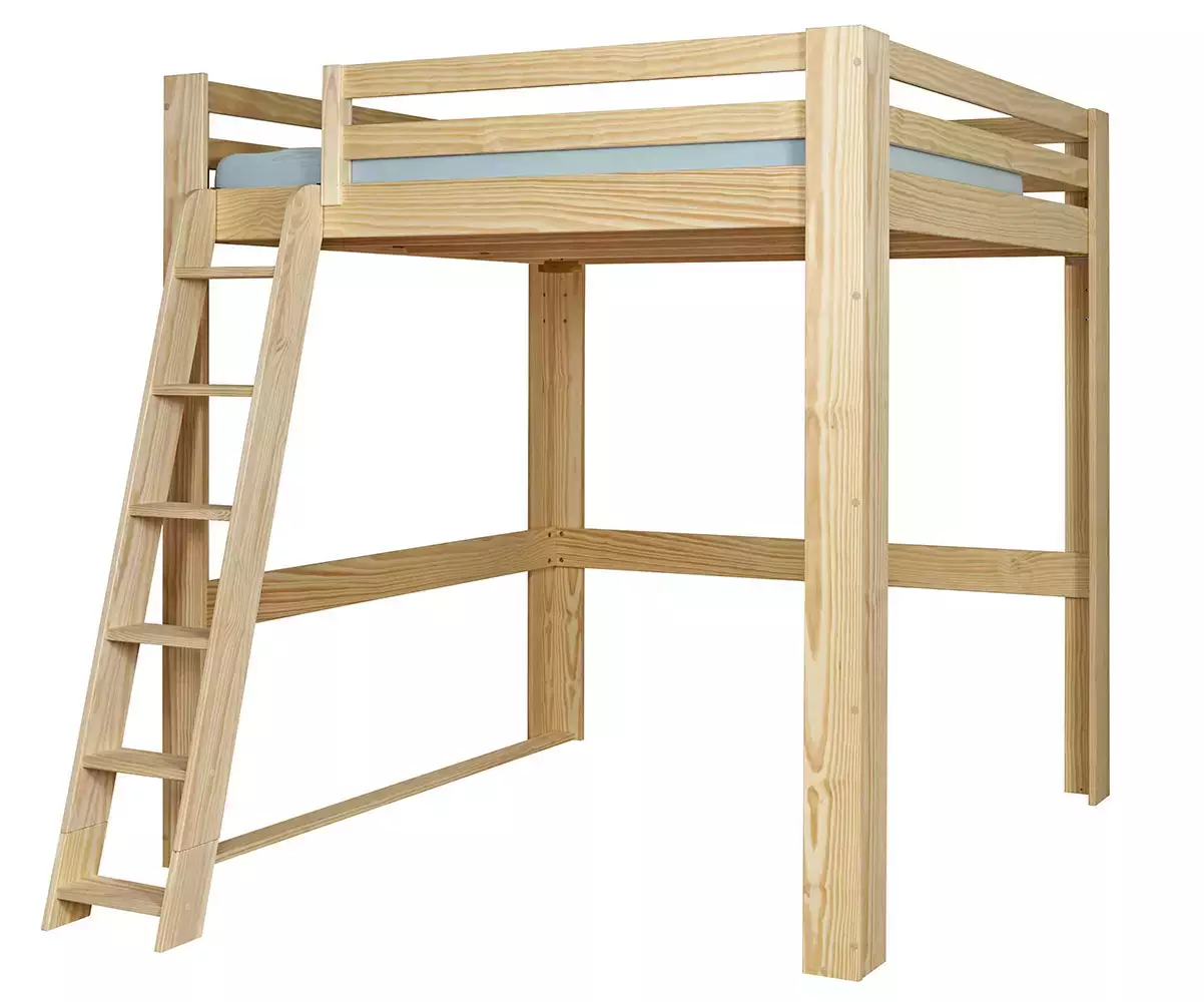 Lit mezzanine bois 200x200 avec échelle à gauche Lit mezzanine bois 200x200 avec échelle à gauche