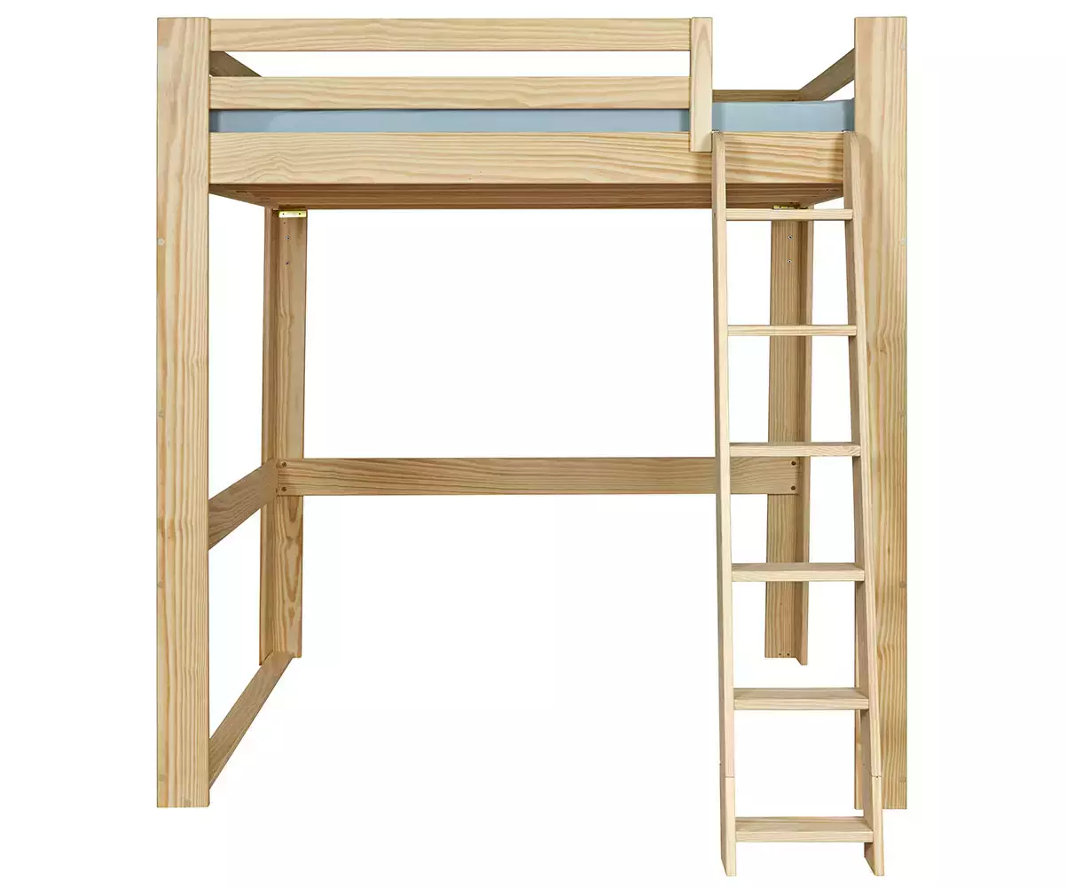 Lit mezzanine bois 200x200 de face avec échelle à droite Lit mezzanine bois 200x200 de face avec échelle à droite
