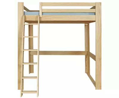 Lit mezzanine bois 200x200 de face avec échelle à gauche