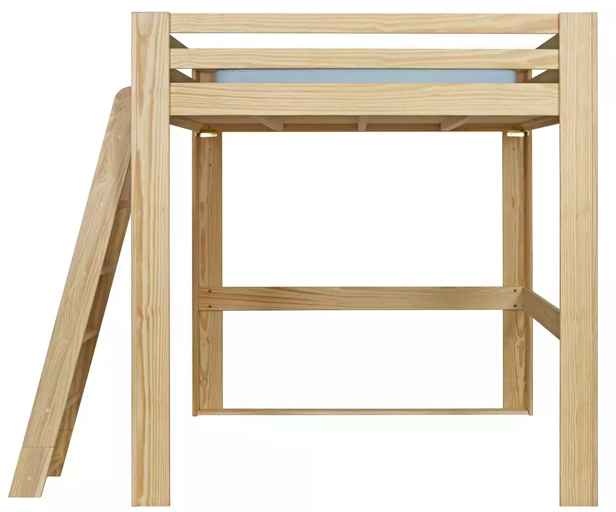 Lit mezzanine bois 200x200 de côté avec échelle à gauche Lit mezzanine bois 200x200 de côté avec échelle à gauche