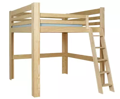 Lit mezzanine bois 200x200 en version basse avec 3 gardes du corps en option