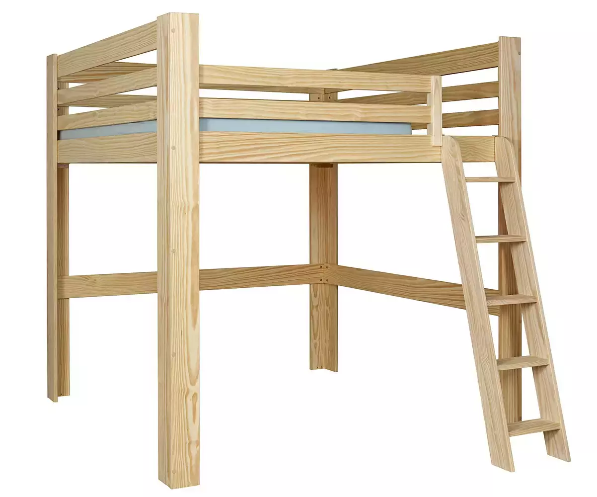 Lit mezzanine bois 200x200 en version basse avec 3 gardes du corps en option Lit mezzanine bois 200x200 en version basse avec 3 gardes du corps en option