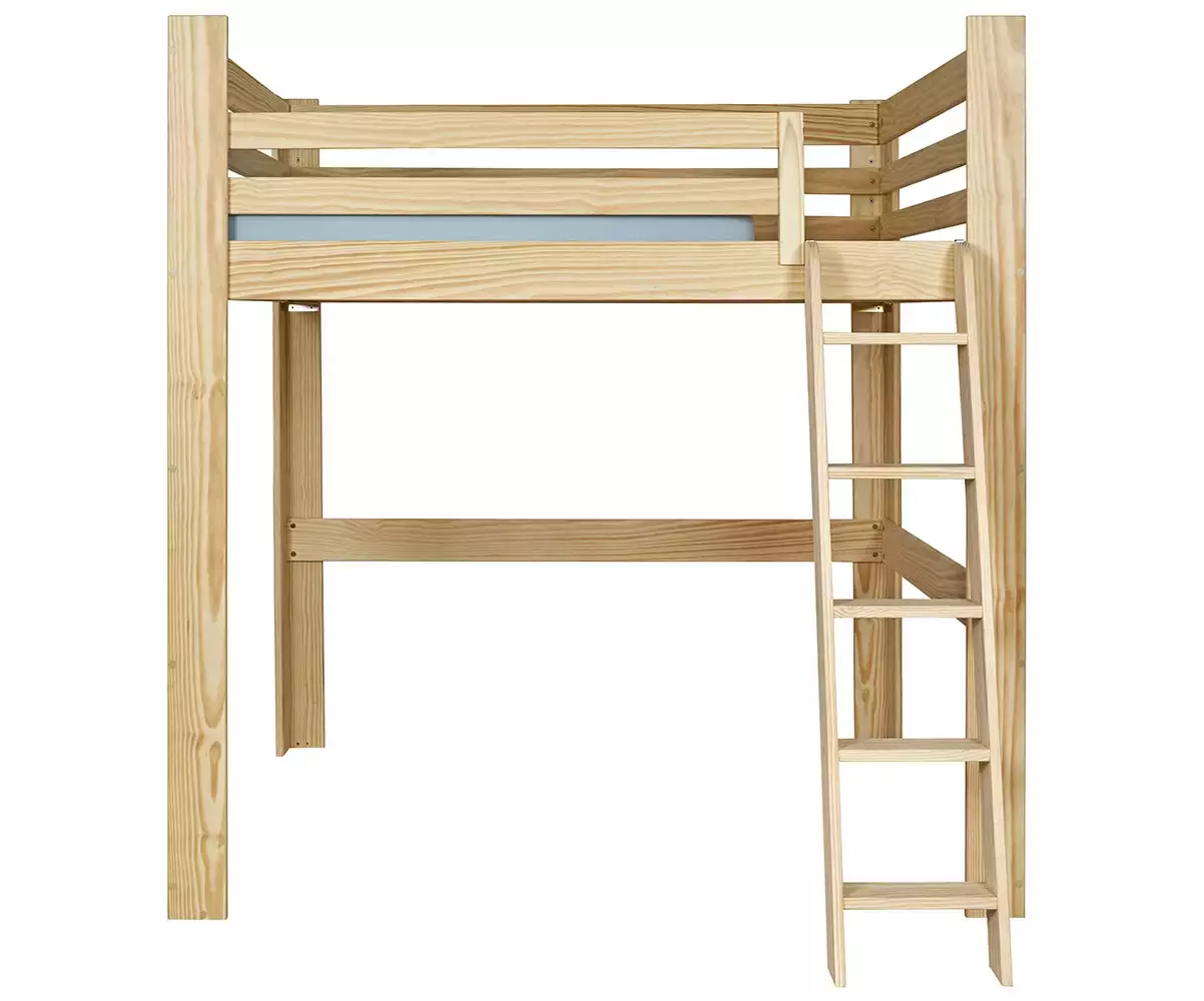 Lit mezzanine bois 200x200 en version basse avec lot de 3 gardes du corps en option Lit mezzanine bois 200x200 en version basse avec lot de 3 gardes du corps en option