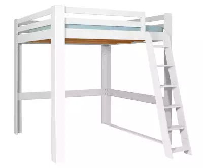 Lit mezzanine blanc 200x200 avec échelle à droite