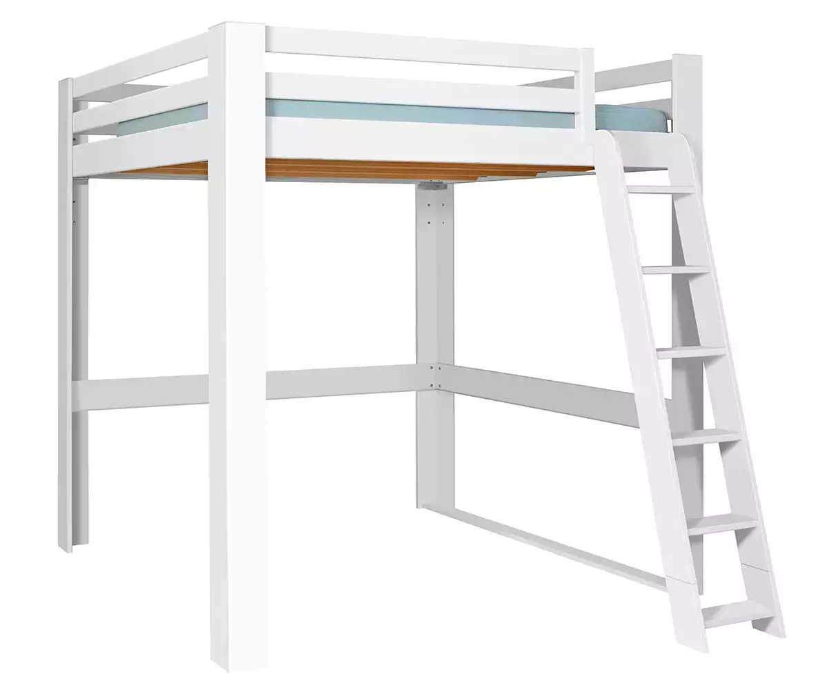 Lit mezzanine blanc 200x200 avec échelle à droite Lit mezzanine blanc 200x200 avec échelle à droite