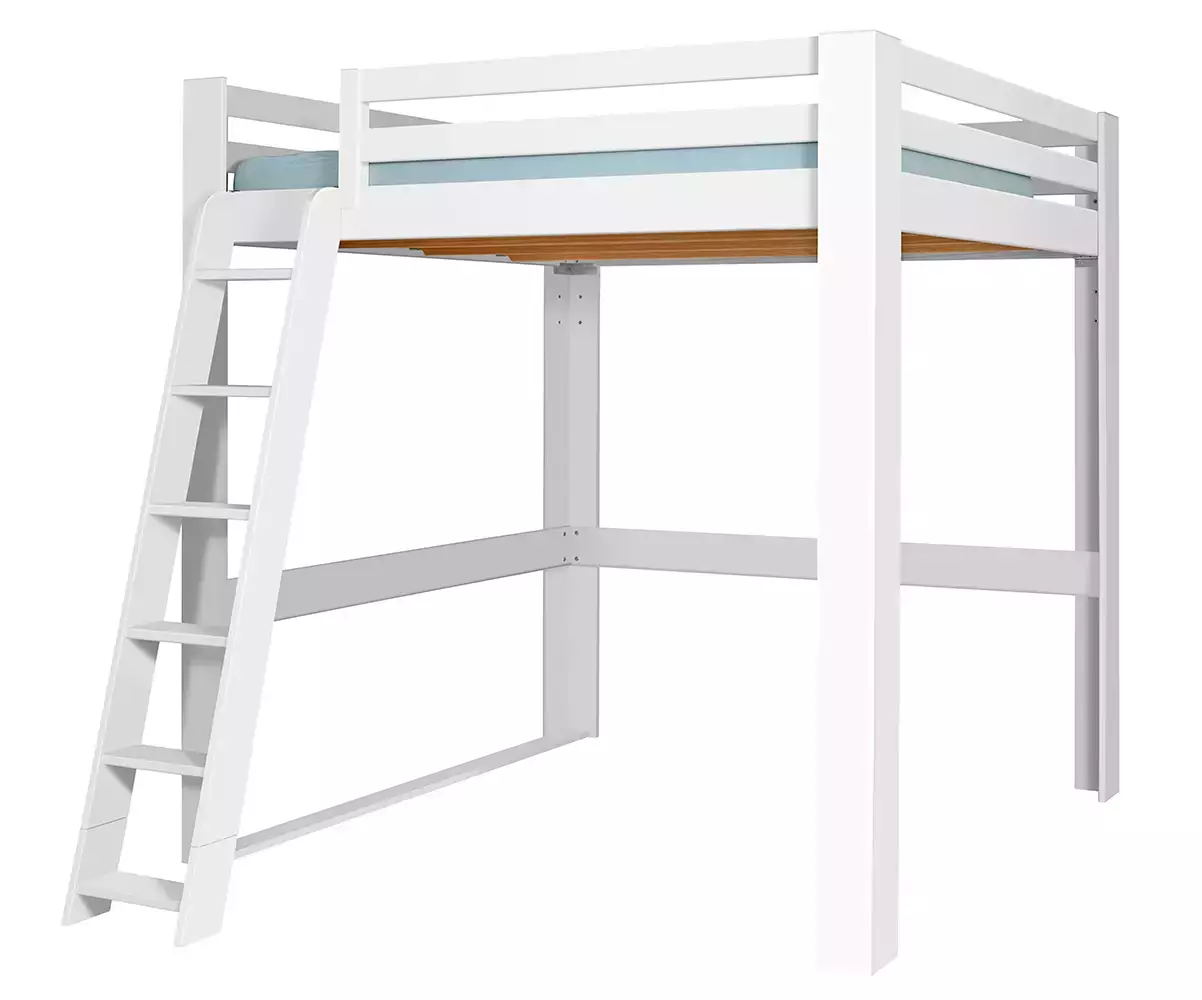 Lit mezzanine blanc 200x200 avec échelle à gauche Lit mezzanine blanc 200x200 avec échelle à gauche