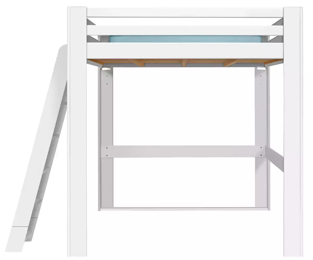 Lit mezzanine blanc 200x200 de côté avec échelle à gauche Lit mezzanine blanc 200x200 de côté avec échelle à gauche