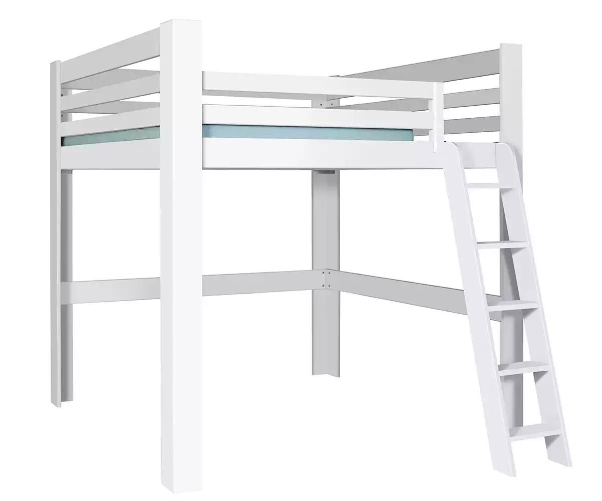 Lit mezzanine blanc 200x200 en version basse avec 3 gardes du corps en option Lit mezzanine blanc 200x200 en version basse avec 3 gardes du corps en option