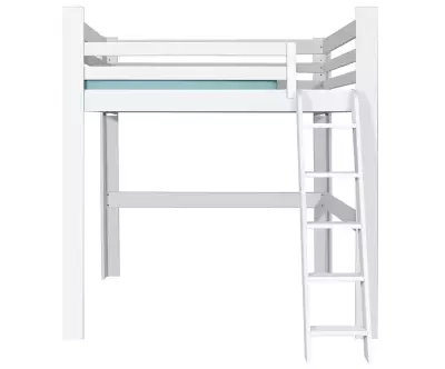 Lit mezzanine blanc 200x200 en version basse avec lot de 3 gardes du corps en option
