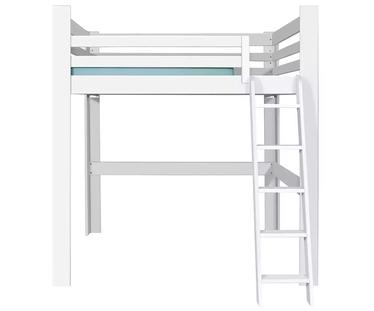 Lit mezzanine blanc 200x200 en version basse avec lot de 3 gardes du corps en option Lit mezzanine blanc 200x200 en version basse avec lot de 3 gardes du corps en option