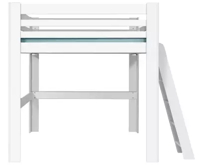 Lit mezzanine blanc 200x200 de côté avec échelle à droite garde corps en option