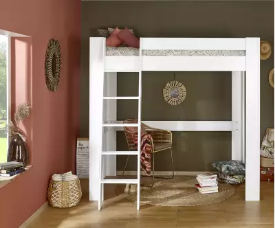 Lit mezzanine échelle Paros blanc avec matelas