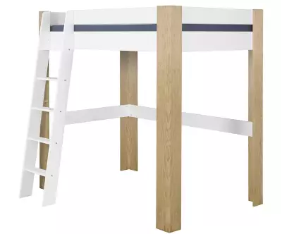 Lit mezzanine avec échelle Paros blanc et bois  avec matelas