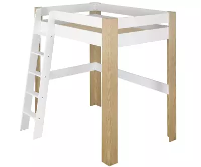 Lit mezzanine avec échelle et sommier parquet Paros bois et blanc avec matelas