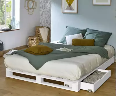Lit Corfou blanc tiroir ouvert