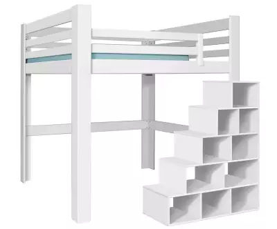 Lit mezzanine Palomar en blanc version basse avec lot de 3 gardes corps en option