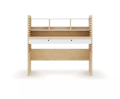 Bureau à Hauteur Réglable Duncan Bois et Blanc. Assis ou Debout