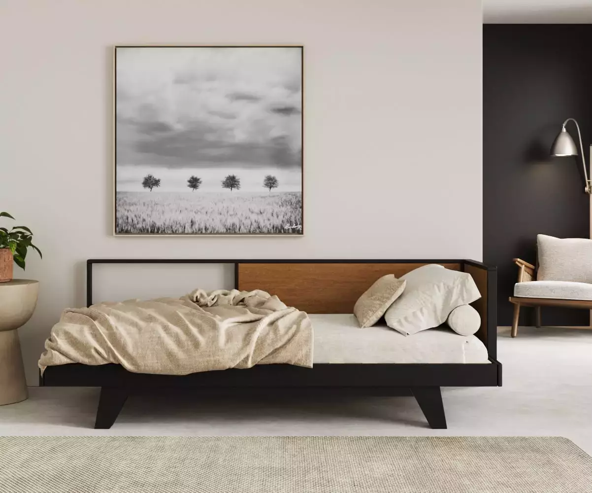 Lit banquette adulte noir et bois Lit banquette adulte noir et bois