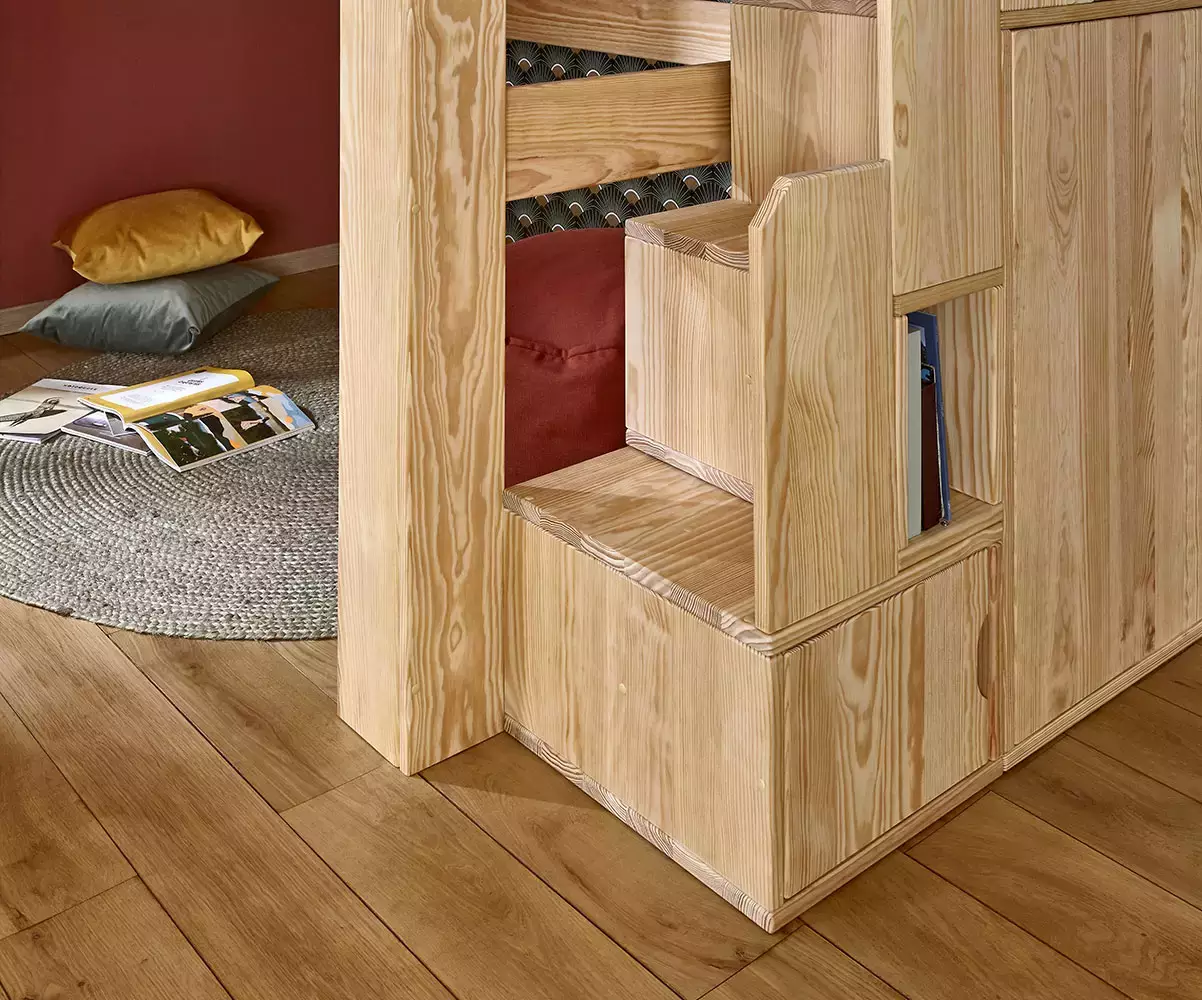Détails module escalier bois naturel avec rangements Détails module escalier bois naturel avec rangements