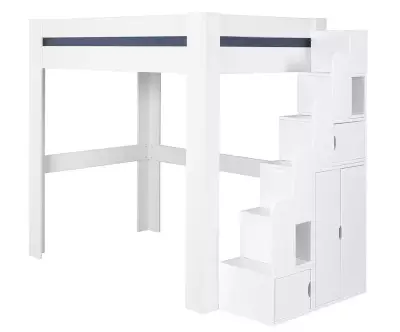 Lit mezzanine blanc avec module escalier à droite