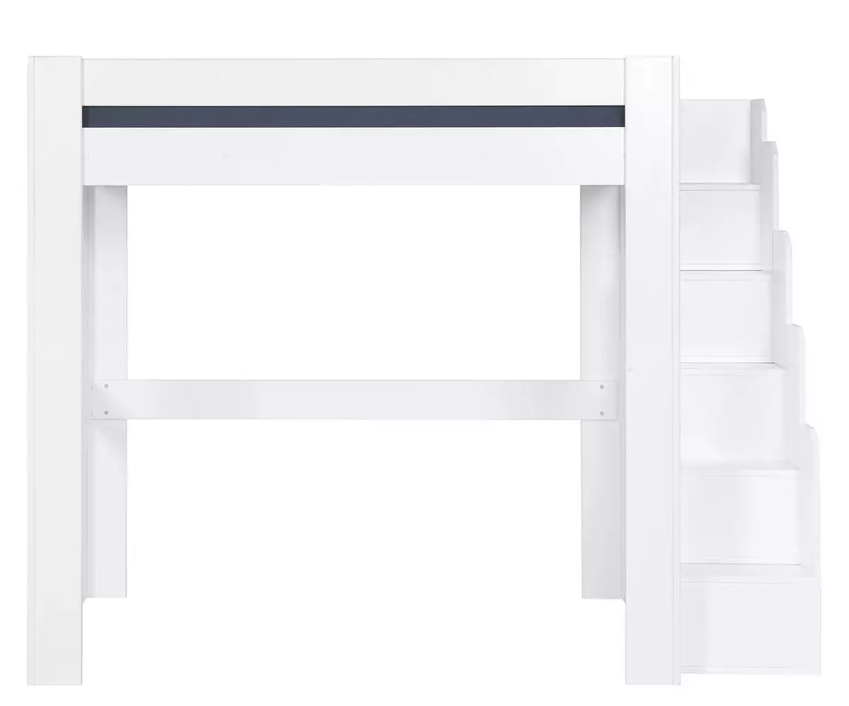 Lit mezzanine blanc avec module escalier de face Lit mezzanine blanc avec module escalier de face