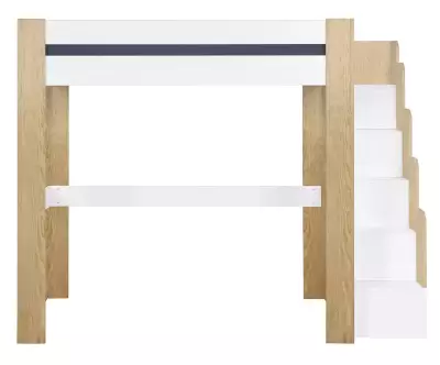 Lit mezzanine bois naturel et blanc avec module escalier de face
