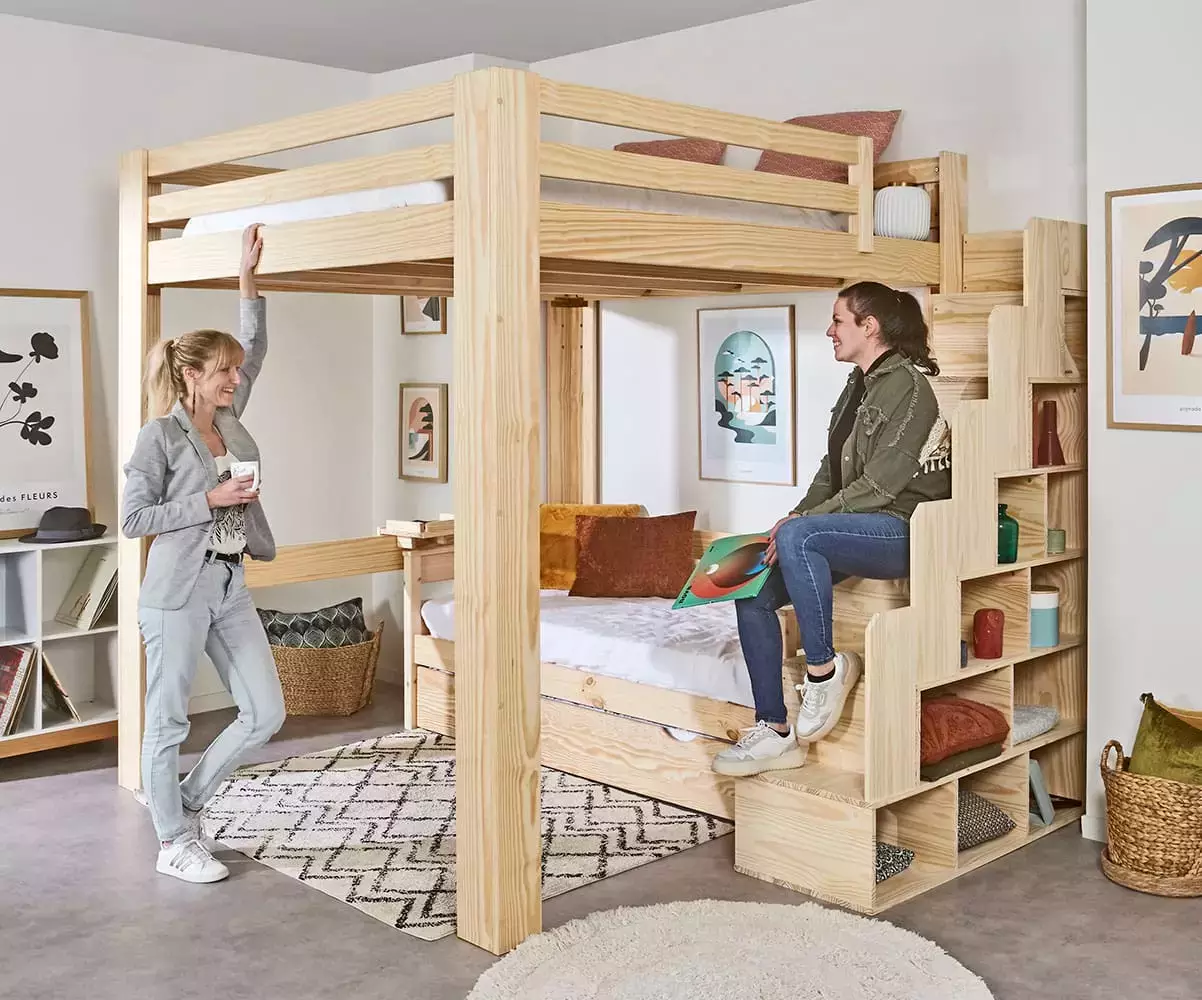 Lit mezzanine bois 200x200 avec escalier Lit mezzanine bois 200x200 avec escalier