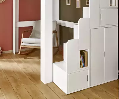Détails module escalier blanc avec rangements