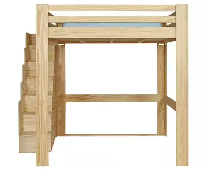 Lit mezzanine bois 200x200 de face avec escalier à gauche
